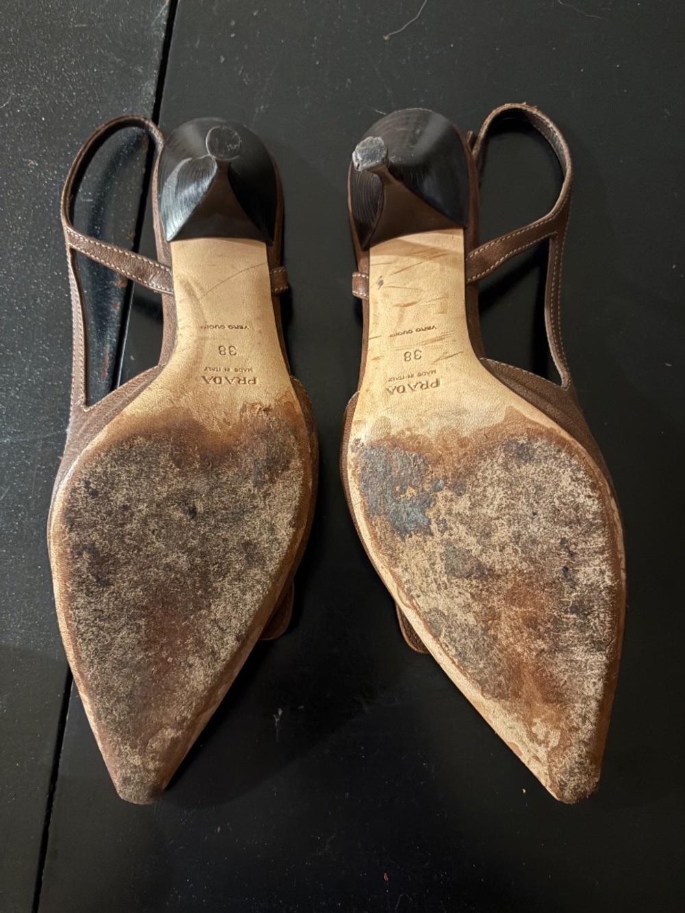 Brown Prada sling back heels with metal detail size 38 - Picture 3 of 6